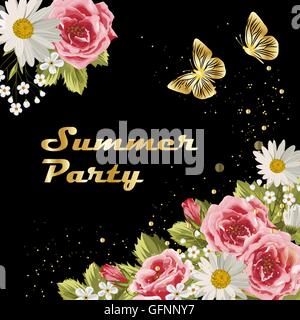 De belles fleurs sur fond sombre. Illustration de Vecteur