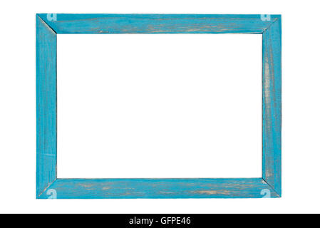 Cadre photo en bois bleu isolé sur fond blanc avec clipping path Banque D'Images