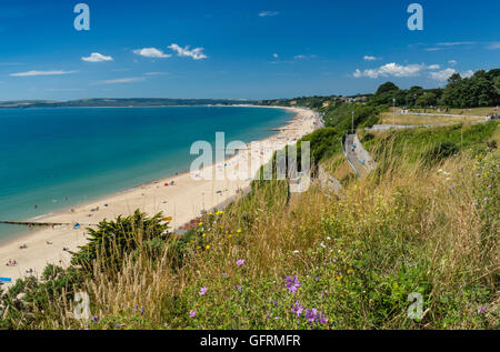 Plage de l'ouest de Bournemouth et Poole Bay à partir de la falaise, UK Banque D'Images