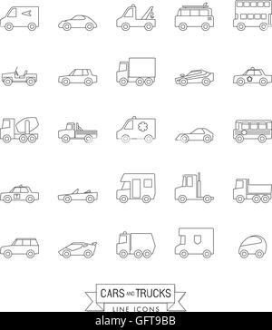 Voitures, camionnettes et autres véhicules à moteur line icon set Illustration de Vecteur