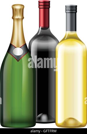 Trois bouteilles de vin et champagne illustration Illustration de Vecteur