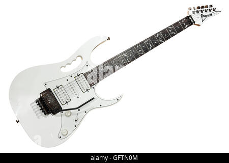 Un livre blanc Ibanez Jem Jnr electric guitar style superstrat isolé sur fond blanc Banque D'Images