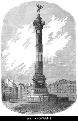 La colonne de juillet est une colonne monumentale à Paris commémorant la révolution de 1830. Il se trouve dans le centre de la Place de la Bastille et la célèbre Trois Glorieuses - les trois jours de la glorieuse 27-29 juillet 1830 qui a vu la chute du roi Charles X de France et le début de la Monarchie de Juillet de Louis-Philippe, Roi des Français. Il a été construit entre 1835 et 1840. Banque D'Images