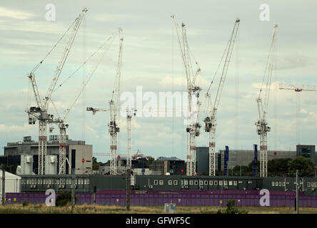 Vue générale des travaux de construction en cours sur le site du nouvel hôpital Papworth coeur à l'hôpital Addenbrookes parc scientifique de Cambridge. Banque D'Images