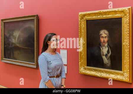 Londres, Royaume-Uni. 3 Août, 2016. Autoportrait de Turner, c.1799, qui mettra en vedette sur la Banque d'Angleterre, nouveau billet de 20 €. - Fonctionne par JMW Turner, qui sont rentrés chez eux à la clore Gallery de la Tate Britain à la suite d'une importante tournée internationale à l'USA et Canada. Les points forts : le château de Norham - Lever du soleil : une peinture de la fin de la carrière de Turner, montrant une vision de l'atmosphère du paysage britannique baigné de soleil ; la paix - enterrement en mer : iend, l'artiste David Wilkie ; et l'Dogano, San Giorgi Crédit : Guy Bell/Alamy Live News Banque D'Images