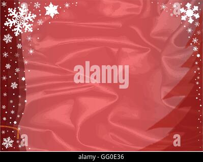 Une scène de Noël de flocons tombant contre un riche fond de soie rouge. Illustration de Vecteur