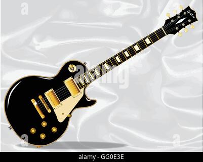 La guitare rock and roll définitif en noir isolé sur un fond de soie blanche. Illustration de Vecteur