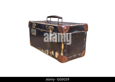 Vintage suitcase isolé sur fond blanc. Focus sélectif. Banque D'Images