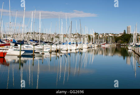 Yachts amarrés au port de plaisance Westhaven, Auckland, Nouvelle-Zélande Banque D'Images