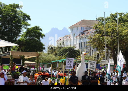 Personnes sur une journée ensoleillée à la parade des vins de Stellenbosch 2016 en attente à leur flotte Banque D'Images