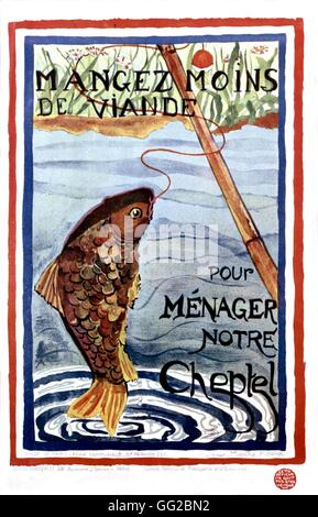 Poster, dessin par les enfants de l'école au sujet des restrictions : "manger moins de viande, afin de sauver notre bétail' France - la Première Guerre mondiale, Bruxelles. Musée royal de l'armée Banque D'Images