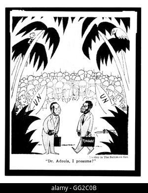 Caricature publiée dans le New York Times à propos de Tshombe et UNO 1962 Congo (Zaïre) Banque D'Images