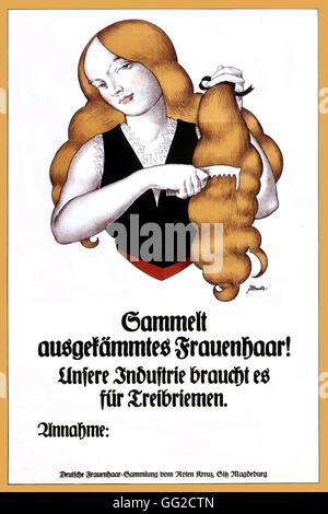 Affiche de propagande pour recueillir les cheveux des femmes Allemagne - Première Guerre mondiale, Bruxelles, musée de la guerre Banque D'Images