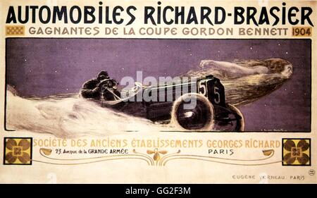 Affiche publicitaire par H. Bellery-Desfontaines : Richard-Brasier automobiles, qui a remporté la Coupe Gordon Bennett. 1904 France Banque D'Images