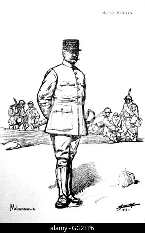 Première Guerre mondiale. Portrait de Philippe Pétain. Dessin de Lucien Jonas. Imprimer par Malcouronne. Dans : 'La guerre racontée par nos généraux', Paris, Librairie Schwarz, 1920. Banque D'Images