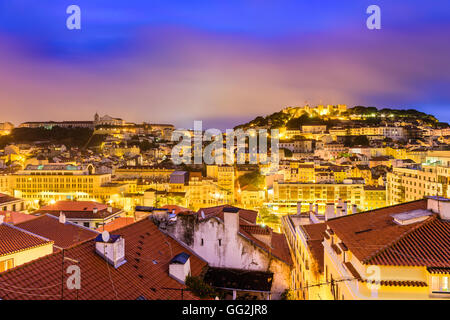 Lisbonne, Portugal skyline at night. Banque D'Images