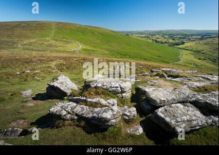 Grimspound cercle bronze Agehut Hookney règlement, près de Tor, Dartmoor, Devon, UK. Banque D'Images