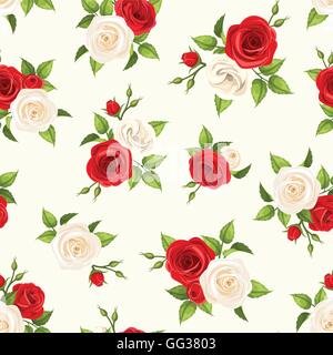 Motif transparent rouge et blanc avec roses et fleurs de lisianthus. Vector illustration. Illustration de Vecteur