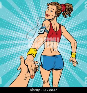 Suivez-moi, jeune femme tournant sportif Illustration de Vecteur