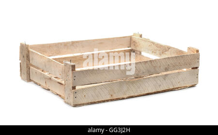 En bois caisse vide fruits isolated on white Banque D'Images