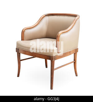 Vieux fauteuil en cuir isolated on white Banque D'Images