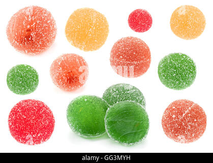Gelée de fruits confits collection rond isolé sur fond blanc Banque D'Images