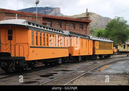 Durango and Silverton Narrow Gauge Railroad train yard à Durango, Colorado Banque D'Images