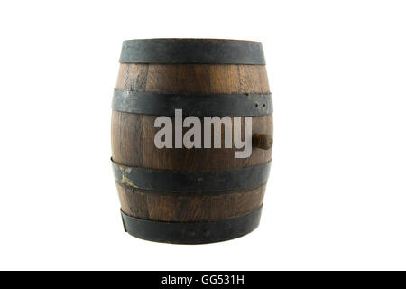 Isolé sur blanc portrait de vieux tonneau en bois Banque D'Images