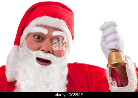 Close up of Santa Claus bell sonnerie over white background Banque D'Images