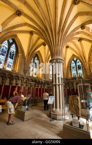 Royaume-uni, Angleterre, Staffordshire, Lichfield, Cathédrale, Chapter House, les visiteurs à la recherche de pièces Banque D'Images