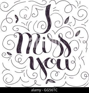 Lettrage dessiné à la main conception de I miss you Illustration de Vecteur