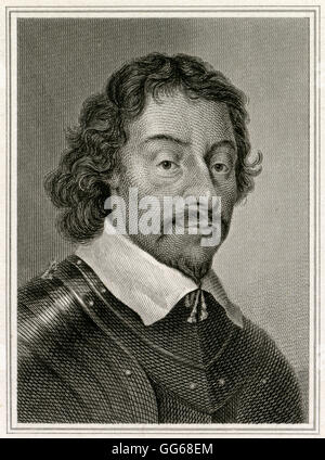 Gravure ancienne 1821, le général Sir Thomas Fairfax. Thomas Fairfax, 3e Lord Fairfax de Cameron (1612-1671) est un général et parlementaire commandant en chef pendant la guerre civile anglaise. SOURCE : gravure sur acier originale. Banque D'Images