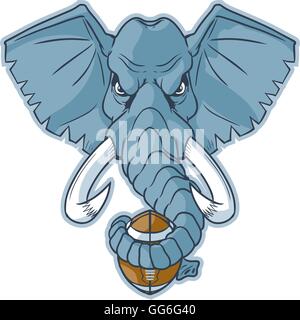 Vector cartoon clip art illustration d'une mascotte éléphant chef holding a football enveloppé dans son tronc. Illustration de Vecteur