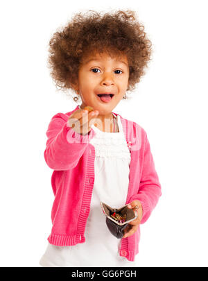 Portrait of beautiful happy little girl, isolated on white Banque D'Images