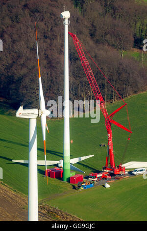 Vue aérienne, la construction et l'installation d'une éolienne, éoliennes sur le Bremberg, Langenberg, Velbert, Ruhr, ni Banque D'Images