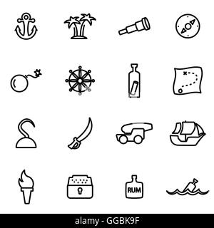 Ligne Vector icon set pirate sur fond blanc Illustration de Vecteur