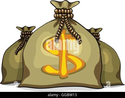 Sacs plein de dessin animé avec de l'argent. Vector illustration isolé sur fond blanc Illustration de Vecteur