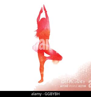 Une jeune femme dans une position de yoga exercice - Aquarelle vector illustration Illustration de Vecteur