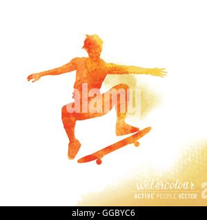 Un patineur renversant une planche à roulettes. Vector illustration à l'aquarelle. Illustration de Vecteur