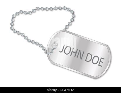 Un chien de style militaire avec chaîne tags avec le texte John Doe Illustration de Vecteur