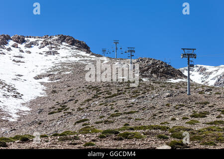 La remontée mécanique de l'Oukaimeden, dans les montagnes du Haut Atlas du Maroc. L'Oukaimeden est la plus haute station de ski d'Afrique. Banque D'Images