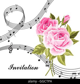 Roses roses avec les notes de musique. Illustration de Vecteur