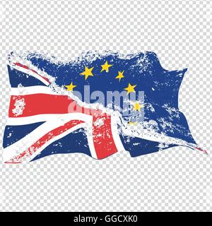 Déchiré deux ue et agitant des drapeaux britanniques. Brexit concept. Vecteur. Illustration de Vecteur