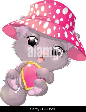 Beau chaton gris avec coeur Illustration de Vecteur