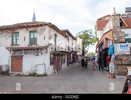 Boutiques de souvenirs dans la vieille ville de Side, Antalya,Turquie. Banque D'Images