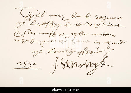 John Dudley, premier duc de Northumberland, 1504 - 1553. Anglais général, amiral et homme politique. Échantillon d'écriture à la main et la signature. Banque D'Images