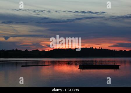 Scène d'été à Auslikon. De soleil colorés sur le lac Pfaeffikon, Suisse. Banque D'Images