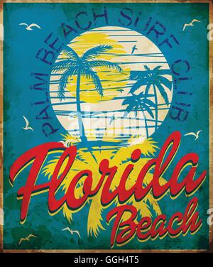 Design graphique typographie tropical avec plage de Floride surf club Illustration de Vecteur