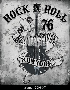 Rock'n Roll guitare affiche graphisme vectoriel en t Illustration de Vecteur