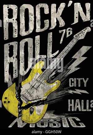 Rock'n Roll guitare affiche graphisme vectoriel en t Illustration de Vecteur